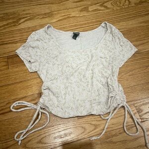 Wild fable white, pink, and green floral ruched crop top